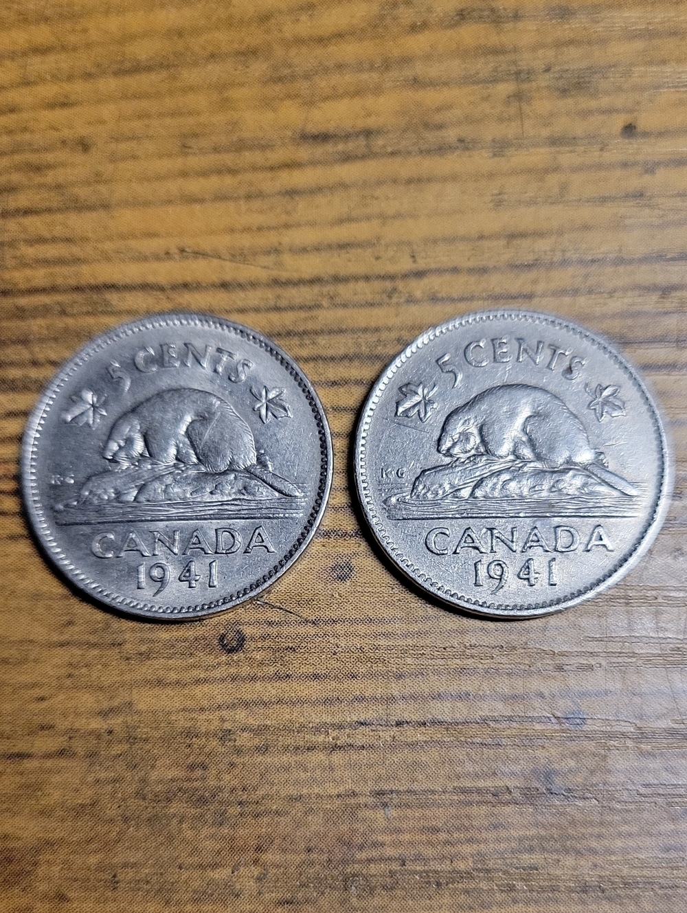 Vintage 1941 Canada 5 Cent Collectible Coins - Classic Beavers (Pair)